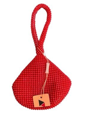 NWT Red Beaded Pouch Wrist Bag